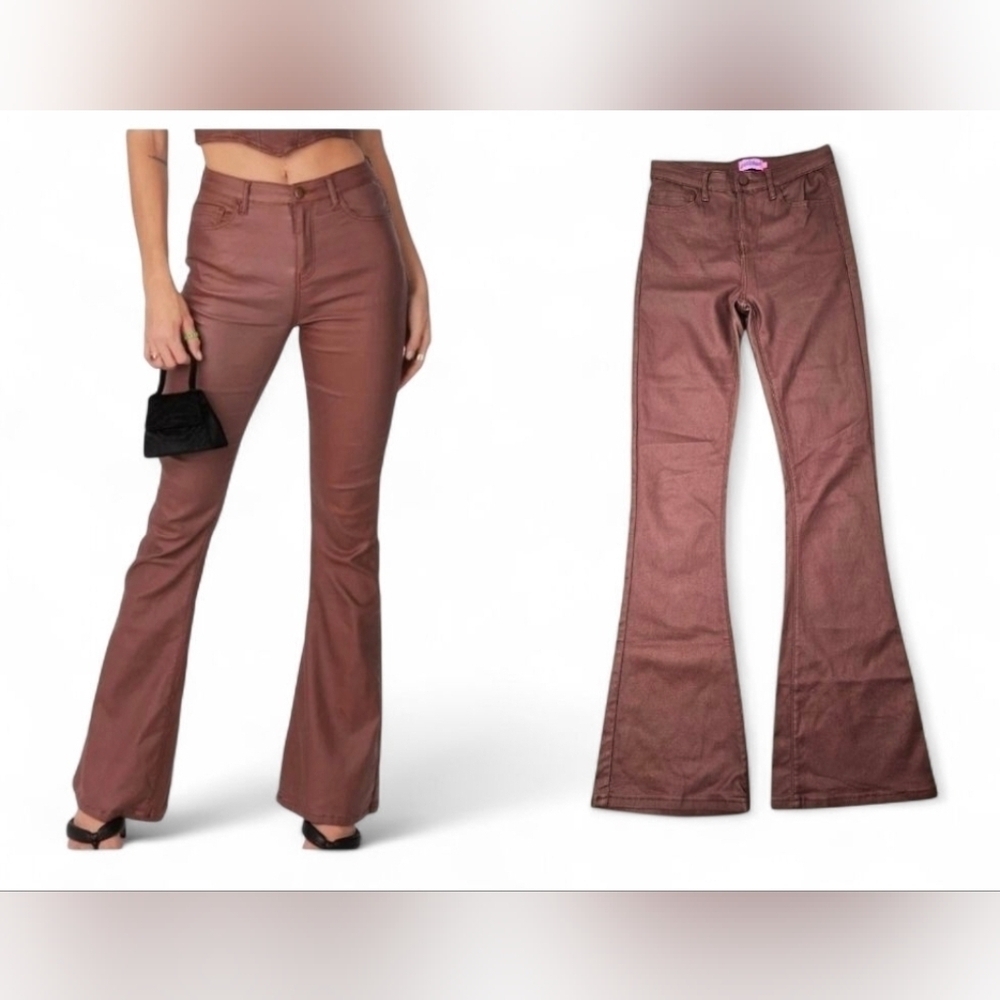 Edikted Luna Faux Leather Flare Pants Size Medium - Picture 14 of 16